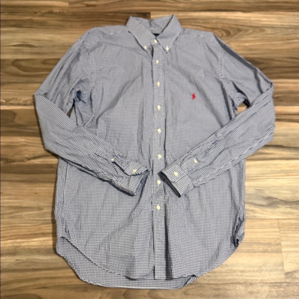 Ralph Lauren Shirt Mens Large Tall Blue White Checkered Button Down Long Sleeve